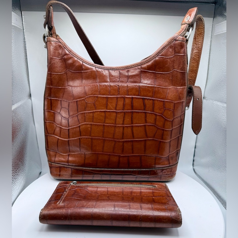 Vintage Dooney & Bourke Brown Croco Embossed Leather Hobo‎ Bag + Wallet USA - Picture 5 of 16